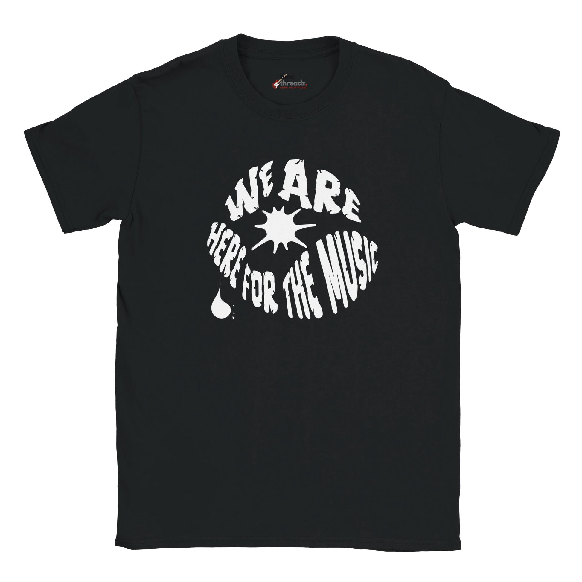 Model wearing the We Are Here For The Music relaxed-fit tee