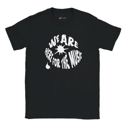 Model wearing the We Are Here For The Music relaxed-fit tee