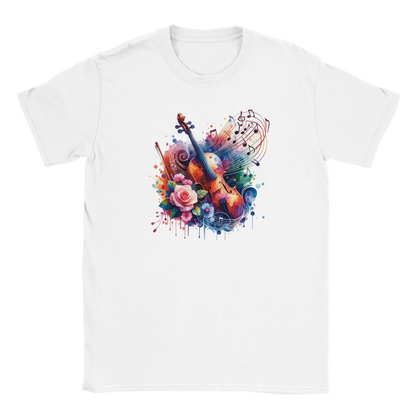 “Model wearing relaxed-fit Classical music-inspired unisex shirt